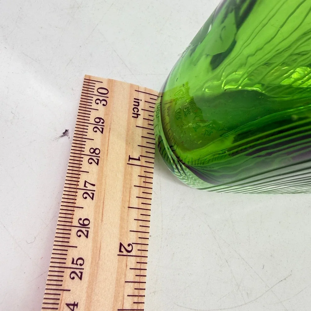 Art Glass Vase Decorative Vase Green Ribbed Hand Blown Slim Rectangular Fluted